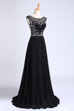 Prom Dresses A-Line Scoop Dark Navy Blue Long Chiffon Chic Dresses