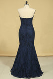 Mermaid Sweetheart Prom Dresses Lace With Beading And Applique Dark Navy Plus Size