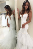 Mermaid Spaghetti Straps Wedding Dresses Tulle With Applique And Beads