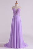 Sweetheart Beaded Bodice Prom Dresses Chiffon With Slit A Line