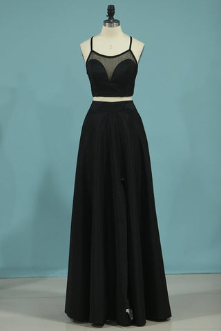 Two-Piece Spaghetti Straps Evening Dresses A Line With Slit