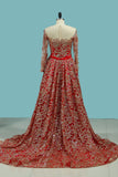 Bling Bling Evening Dresses Mermaid Scoop Sweep/Brush Sequins Lace With Rhinestones