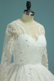 Wedding Dresses Scoop Long Sleeves A Line Tulle With Applique And Beads