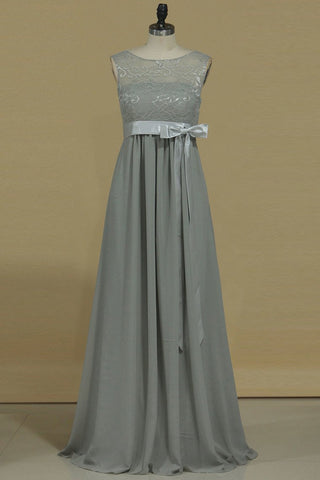 A Line Prom Dresses Scoop Pregant Chiffon & Lace Floor Length