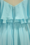 New Arrival A Line Chiffon With Slit Prom Dresses Sweep Train