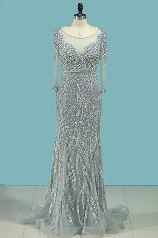 New Arrival Prom Dresses Scoop Mermaid With Beads&Rhinestones