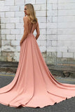 Sexy Open Back High Neck A Line Satin Court Train Evening Dresses