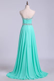 Prom Dresses A Line Floor Length Sweetheart Chiffon With Rhinestone