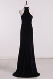 High Neck Mermaid Velvet Evening Dresses With Slit Floor Length