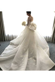 Mermaid Long Sleeves Tulle Wedding Dresses With Applique Court Train Detachable