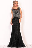 Scoop Prom Dresses Mermaid Sequins With Beading Sweep Train