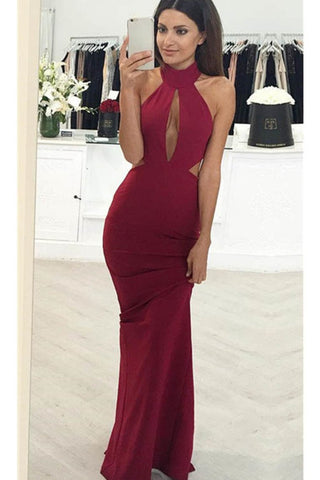 Evening Dresses High Neck Mermaid Spandex Zipper Up Sweep Train