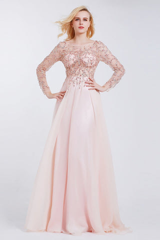 Scoop A Line Prom Dresses Chiffon Beaded Bodice