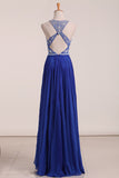 Sexy Open Back Scoop Prom Dresses A Line Chiffon With Beading