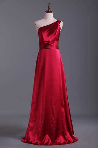 Burgundy/Maroon One Shoulder Bridesmaid Dresses Floor Length A Line