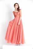 Chiffon & Lace Scoop Prom Dresses A Line With Beading Floor Length