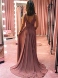 Simple Chiffon V Neck Long Prom Dresses Bridesmaid Dresses