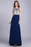 Prom Dresses Scoop A Line Full Length Beaded Tulle Bodice With Chiffon Skirt Ready To Ship