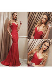 New Arrival Straps Satin Mermaid Sweep Train Evening Dresses