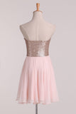 New Arrival Strapless Homecoming Dresses Sequined Bodice Chiffon A Line