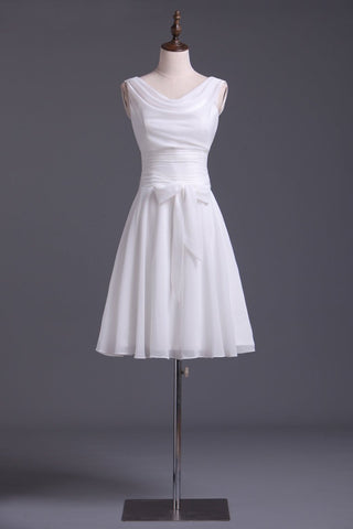 V Neck A Line Dress With Sash Pick Up Chiffon Skirt Knee Length