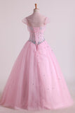 Sweetheart Beaded Bodice Quinceanera Dresse Tulle Floor Length