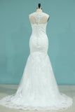 Wedding Dresses Mermaid Scoop Sweep Train Tulle With Applique