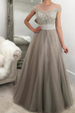 Scoop A Line Prom Dresses Tulle With Beads Bodice