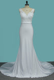 V Neck Open Back Spandex Wedding Dresses With Applique Mermaid