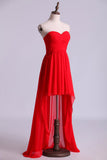 Red High Low Sweetheart A Line Pleated Bodice Flowing Chiffon Skirt