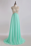 Prom Dresses A Line Scoop Sweep Train Chiffon