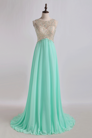 Prom Dresses A Line Scoop Sweep Train Chiffon