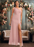 Alexa A-line One Shoulder Floor-Length Chiffon Bridesmaid Dress With Bow JLP0025748