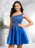 Hana A-line One Shoulder Short Satin Homecoming Dress With Appliques Lace Sequins JLP0025657