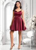 Carolina Ball-Gown/Princess V-Neck Short Satin Homecoming Dress With Bow JLP0025662