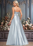 Madalyn A-line V-Neck Floor-Length Stretch Satin Bridesmaid Dress JLP0025795