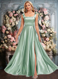 Lillie A-line Square Floor-Length Stretch Satin Bridesmaid Dress With Bow JLP0025788