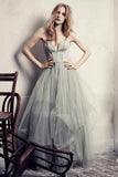 A Line Floor Length Sweetheart Sleeveless Layers Tulle Ruffles Long Prom Dresses