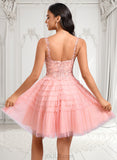 Jaylynn Ball-Gown/Princess Scoop Short Tulle Lace Homecoming Dress With Ruffle JLP0025676