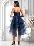 Marely Ball-Gown/Princess Straight Asymmetrical Organza Homecoming Dress With Sequins Appliques Lace JLP0025652