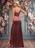 Amari A-line Asymmetrical Floor-Length Stretch Satin Bridesmaid Dress JLP0025828