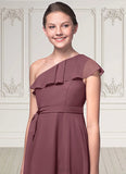 Stacy A-Line Ruched Chiffon Floor-Length Junior Bridesmaid Dress SJSP0020007