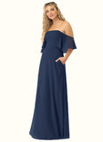 Peyton A-Line Off the Shoulder Chiffon Floor-Length Dress SJSP0019762