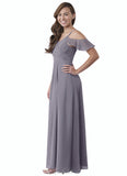 Kaia A-Line Off the Shoulder Chiffon Floor-Length Junior Bridesmaid Dress SJSP0020001