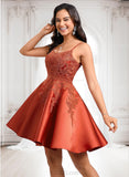 Lea A-line Scoop Short Satin Lace Homecoming Dress With Sequins JLP0025683