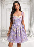 Lilith A-line Scoop Short Floral Lace Homecoming Dress With Bow 3D Floral JLP0025695