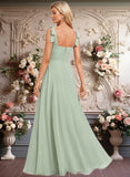 Yasmine A-line Square Floor-Length Chiffon Prom Dresses With Bow JLP0025876