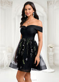 Janessa A-line Off the Shoulder Short Tulle Lace Homecoming Dress With Embroidered JLP0025720