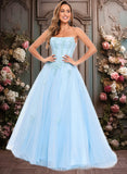 Barbara Ball-Gown/Princess Straight Sweep Train Tulle Prom Dresses With Sequins Appliques Lace JLP0025864