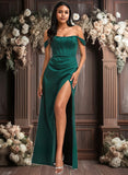 Laney A-line Off the Shoulder Floor-Length Satin Bridesmaid Dress JLP0025743